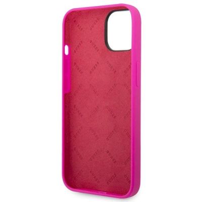 7. Guess Silicone Vintage Gold Logo Case for iPhone 14 / 15 Plus - Fuchsia