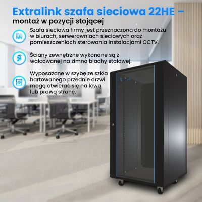 10. Extralink Rack Cabinet 22U 600x800 Black Floor Standing