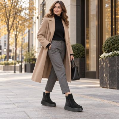 8. Women's leather ankle boots on a black platform Filippo DBT8077/26