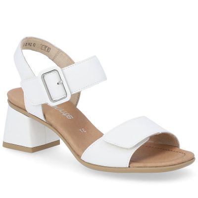 Women's leather sandals on a block heel white Remonte by Rieker D1K51-80