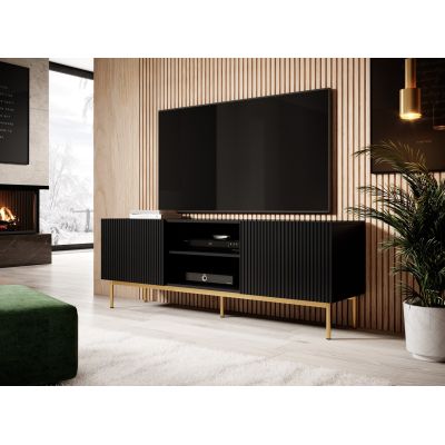 2. PAFOS TV cabinet on a gold steel frame, 150x40x60, matt black
