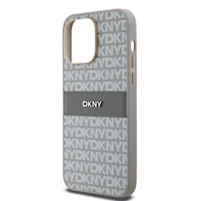 6. DKNY Leather Mono Stripe & Metal Logo case for iPhone 14 Pro Max - beige