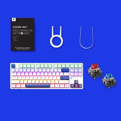 14. Machenike K500B-B87 Wired Mechanical Gaming Keyboard with Backlight, Red Switch - White