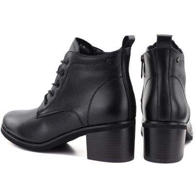 5. Women's leather lace-up high-heeled ankle boots, black, Vinceza EN27-133107