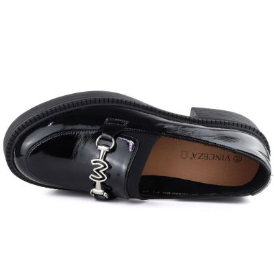 3. Women's leather lords moccasins with thick soles, black Vinceza 39985