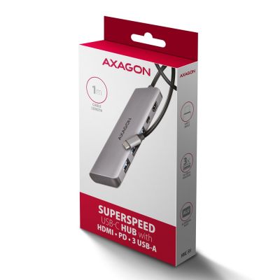 7. Axagon HMC-5H USB-C 3.2 Gen 1 hub 3x USB-A 4K HDMI PD 100W - Silver Wired USB 3.2 Gen 1 (3.1 Gen 1) Type-C Silver