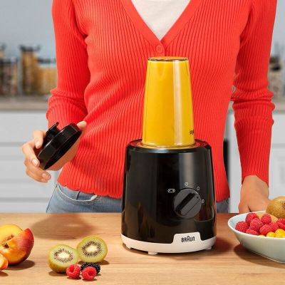 4. Braun JB1051BK Household PowerBlend 1 Stand Mixer with 1.5L Glass Blender Attachment and Takeaway Cup, Kitchen Gadgets for Crushing, Pureeing, and Blending, Ice Crushing, 2 Speeds
