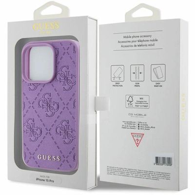 8. Guess Leather 4G Stamped case for iPhone 15 Pro Max - purple