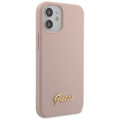 7. Guess GUHCP12SLSLMGLP iPhone 12 mini 5.4" light pink/light pink hardcase Silicone Script Gold Logo