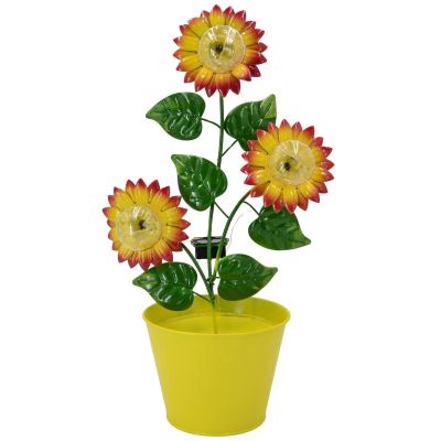 SOLAR SUNFLOWER LAMP IN A YELLOW PLANTER