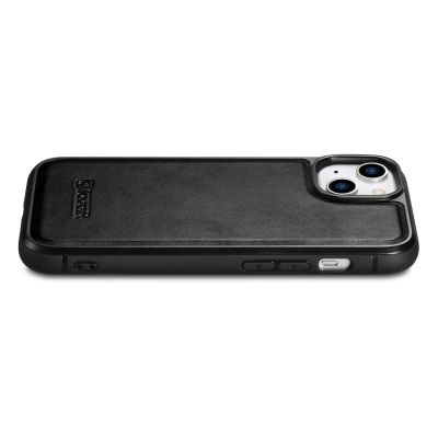 9. iCarer Leather Oil Wax case covered with natural leather for iPhone 14 Plus black (WMI14220719-BK)
