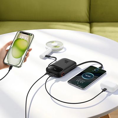 14. Baseus QPow 2 30W 10000mAh Power Bank with Built-in USB-C Cables - Black
