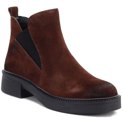5. Women's leather ankle boots with a block heel, brown Vinceza 133128