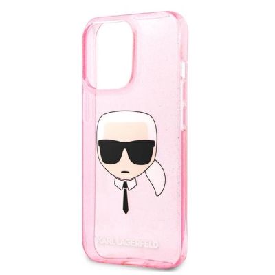 6. Karl Lagerfeld Glitter Karl's Head Case for iPhone 13 Pro Max - Pink