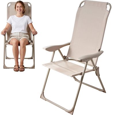6. REDCLIFFS Beige Folding Camping Chair with Armrests