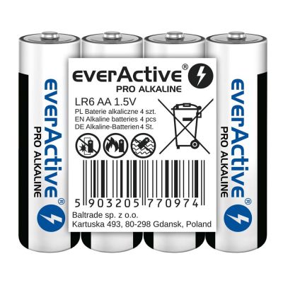 EVERACTIVE PRO ALKALINE BATTERIES AA, LR6, SHRINK 4 PCS, 1250 mAh, HIGH PERFORMANCE, LR6PRO4T