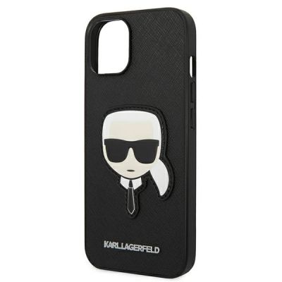 6. Karl Lagerfeld Saffiano Karl`s Head Patch Case for iPhone 13 / 14 / 15 - Black