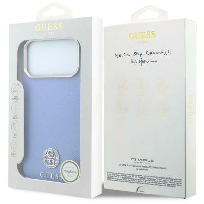 8. Guess Grained Round Strass Logo MagSafe Case for iPhone 18 Pro / 17 Pro - Blue