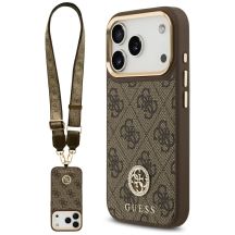 Guess 4G Strass Logo & Big Strap Metal Buttons MagSafe Case for iPhone 17 Pro - Brown