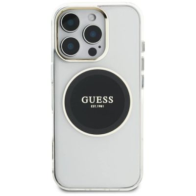 3. Guess IML Metal Colored Circle Classic Logo MagSafe Case for iPhone 16 Pro Max - Black