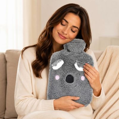 3. RUBBER HOT WATER BOTTLE 1.75L IN ANIMAL COVER - ANTHRACITE