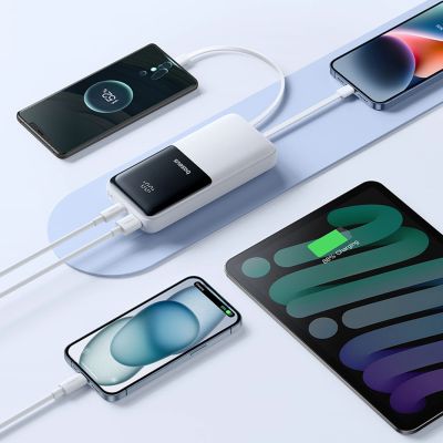 10. Baseus Lipow 20000mAh 22.5W Powerbank with two built-in cables with additional Baseus Simple USB-A - USB-C 3A 20cm cable - white