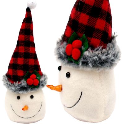 DECORATIVE SNOWMAN 20CM WITH A RED AND BLACK CHECKERED HAT