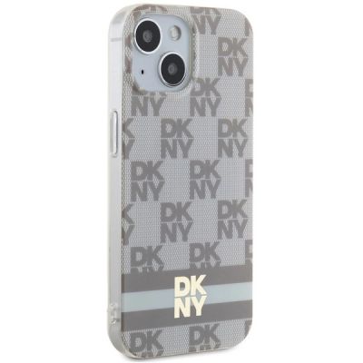 4. DKNY IML Checkered Mono Pattern & Printed Stripes MagSafe case for iPhone 15 / 14 / 13 - beige