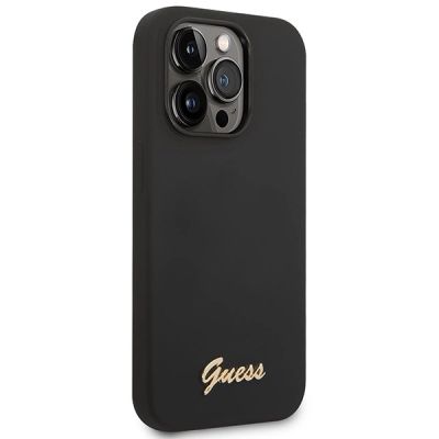 4. Guess Silicone Vintage Gold Logo iPhone 14 Pro Case - Black