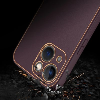 11. Dux Ducis Yolo iPhone 14 Plus case elegant purple faux leather cover