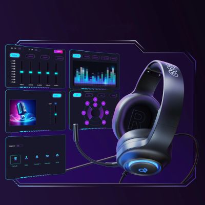 11. QCY V200 Pro Wired Gaming Headphones with 7.1 Sound and Detachable Microphone - Black