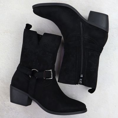 4. Women's suede cowboy boots black M.Daszyński MR1921-47