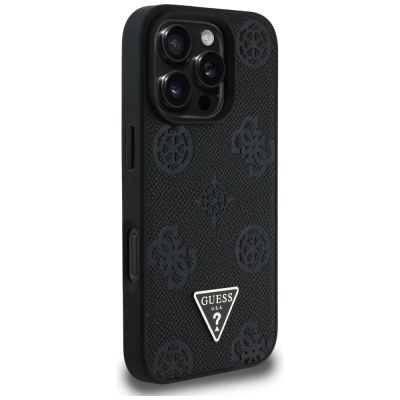 4. Guess Grained Hot Stamp Peony Triangle Logo MagSafe Case for iPhone 16 Pro - Black