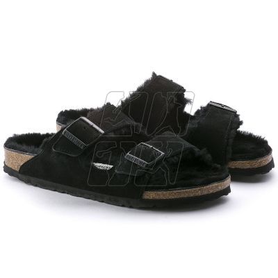 5. Women's slippers insulated with lambswool Birkenstock Arizona VL Shearling Black suede leather regular wide (0752661)