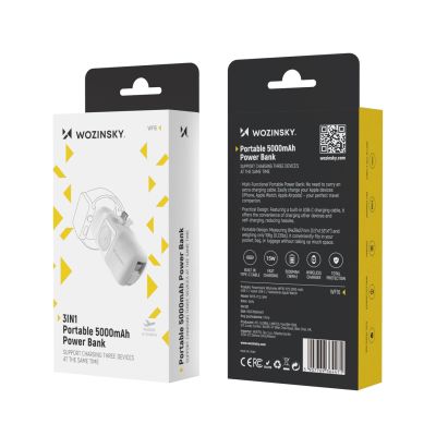 15. Wozinsky WF16-YCS 5000mAh 15W USB-C Mini Power Bank with Built-in USB-C Cable and Apple Watch Charger - White