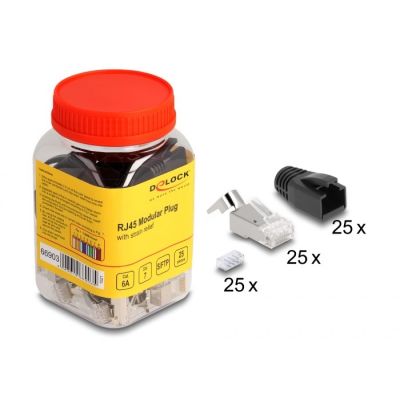 2. DeLOCK RJ45 modular plug with strain relief, Cat.6A, Cat.7 and anti-kink caps, set of 25