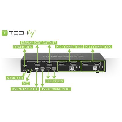 13. TECHLY KVM SWITCH DISPLAYPORT/USB 2X1 DUAL HE