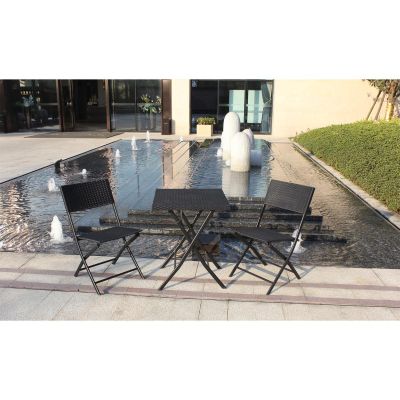 28. BALCONY FURNITURE SET TABLE 58X58X70CM AND 2 BLACK CHAIRS