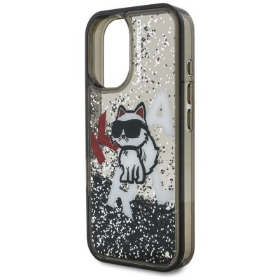 6. Karl Lagerfeld Liquid Glitter Choupette Logo iPhone 16 Case - Black
