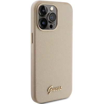 4. Guess Glitter Glossy Script case for iPhone 15 Pro Max - gold