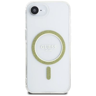 3. Guess IML Glitter Circle MagSafe iPhone 16e Case - Clear