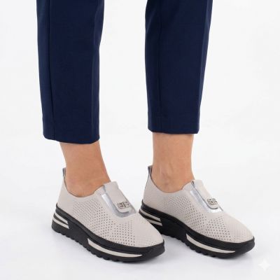 5. Women's leather openwork shoes on a beige platform S.Barski 7092