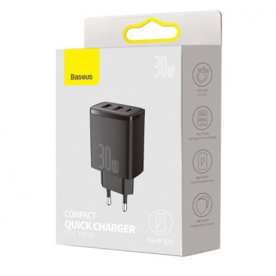 5. BASEUS 2XUSB WALL CHARGER, USB-C (BLACK)
