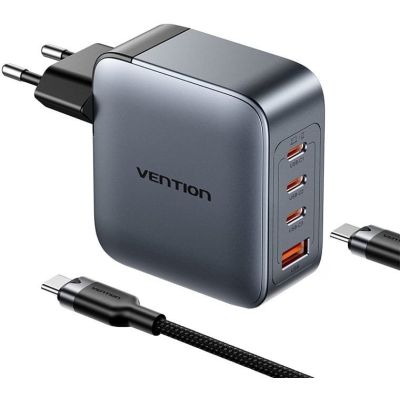 2. Vention 100W GaN Charger 1x USB-A 3x USB-C + USB-C to USB-C Cable 1m