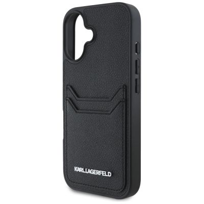 6. Karl Lagerfeld HC Grained PU Cardslot Metal Elong iPhone 16 Case - Black