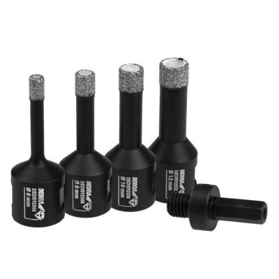 Set of vacuum brazed diamond cores 6, 8, 10, 12 mm + adapter