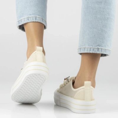 6. Women's mesh sneakers on the platform, beige, Filippo DTN7855