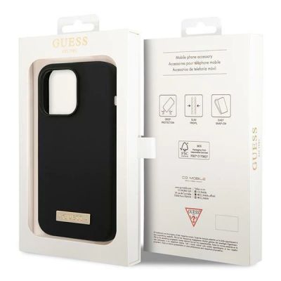 8. Guess GUHMP14LSBPLK iPhone 14 Pro 6.1" black/black hard case Silicone Logo Plate MagSafe