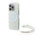 Guess IML Flowers Allover Electro With Pearl Strap MagSafe case for iPhone 16 Pro - white