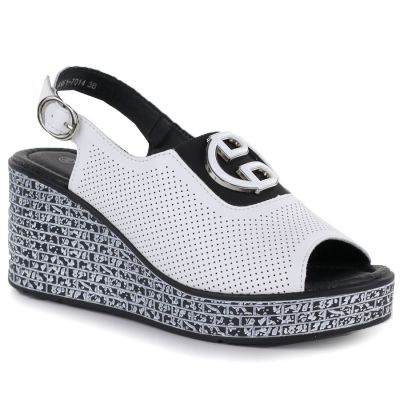 Women's leather wedge sandals with openwork white S.Barski 7014